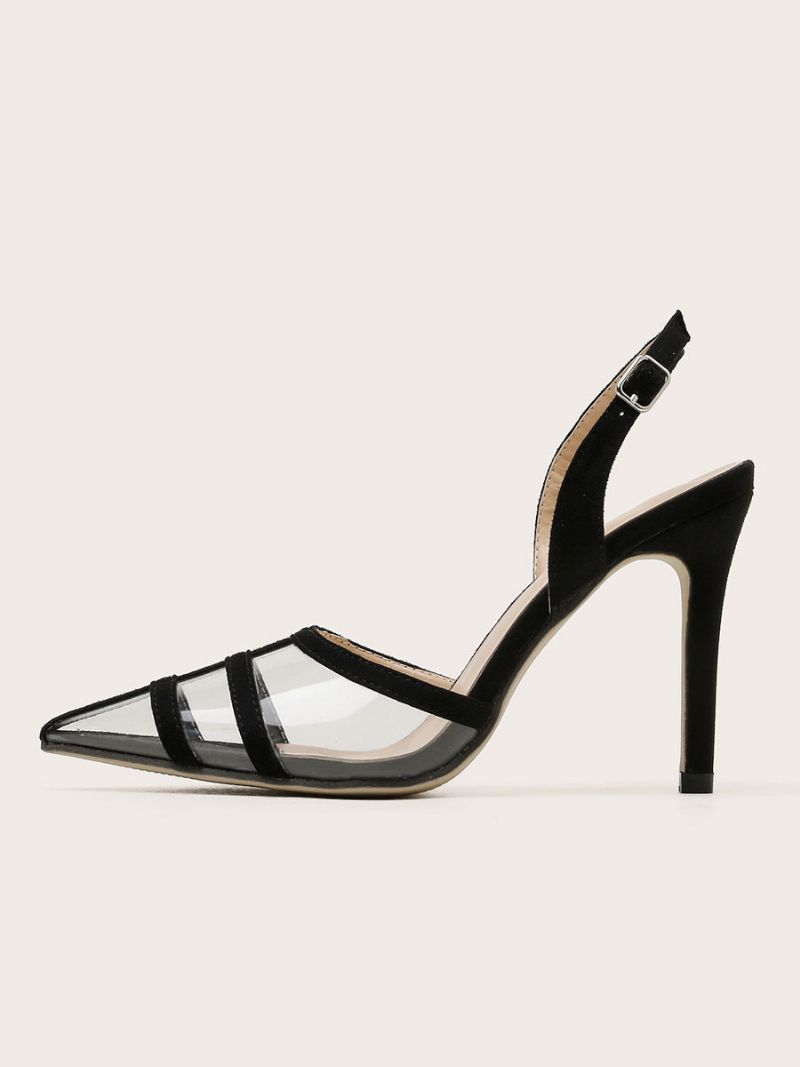 Slingback Pumps Med Klar Pvc Stilethæl Til Kvinder - Sort