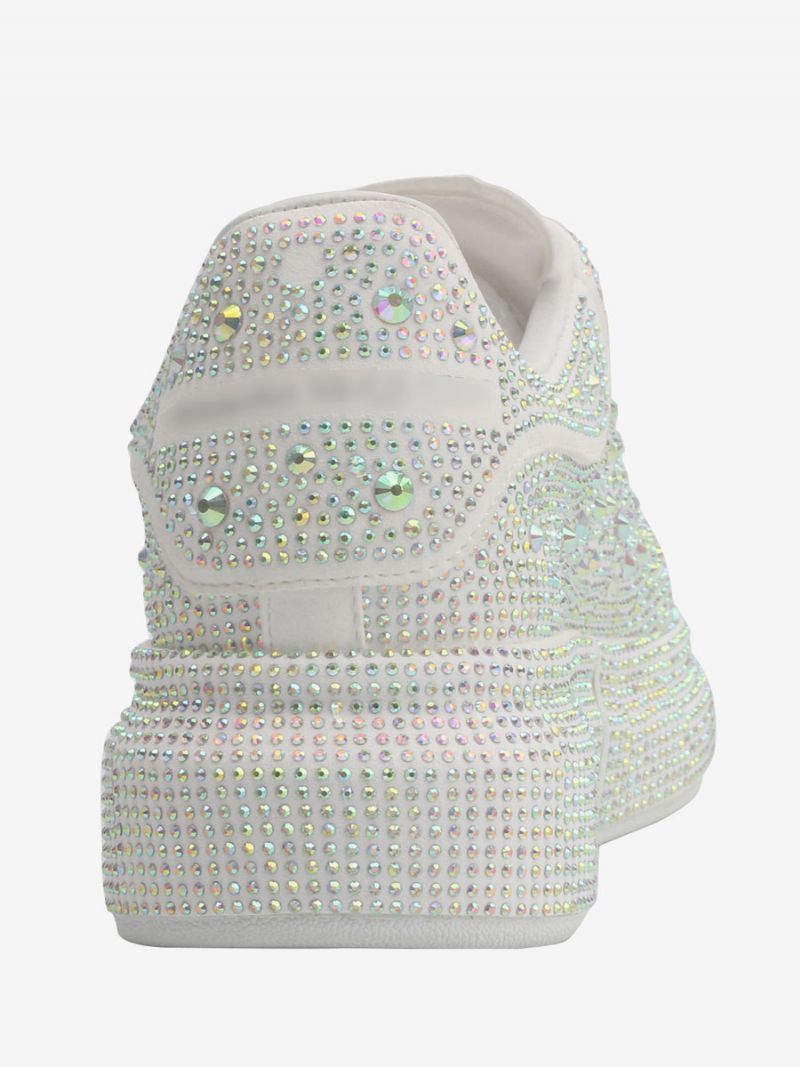 Sneakers Til Kvinder Hvide Rhinestones Brudesko Med Snøre - Hvid