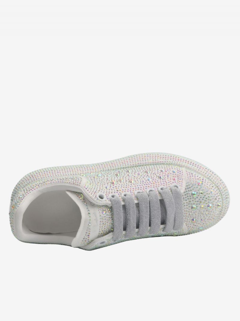 Sneakers Til Kvinder Hvide Rhinestones Brudesko Med Snøre - Hvid