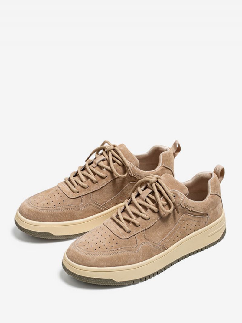 Sneakers Til Mænd Hyggelig Kohud Rund Toe Causal Sko - Beige