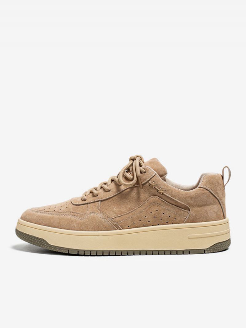 Sneakers Til Mænd Hyggelig Kohud Rund Toe Causal Sko - Beige