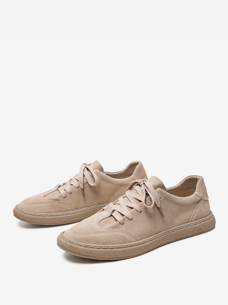 Sneakers Til Mænd Hyggelig Ruskind Rund Toe Causal Sko - Beige