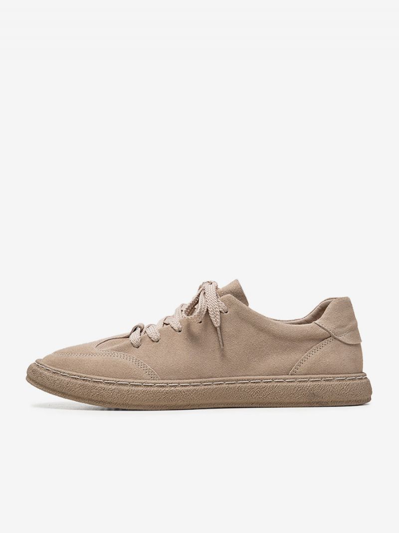 Sneakers Til Mænd Hyggelig Ruskind Rund Toe Causal Sko - Beige