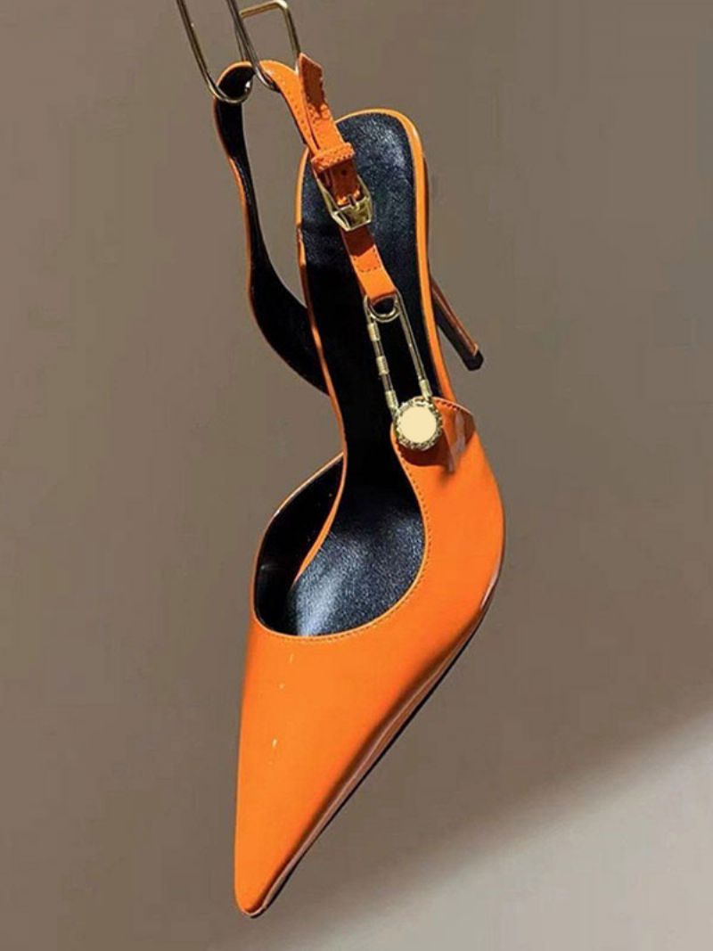 Sølv Højhælede Pumper Kvinder Med Spidse Tåkædedetaljer Slingback Pumps - Orange