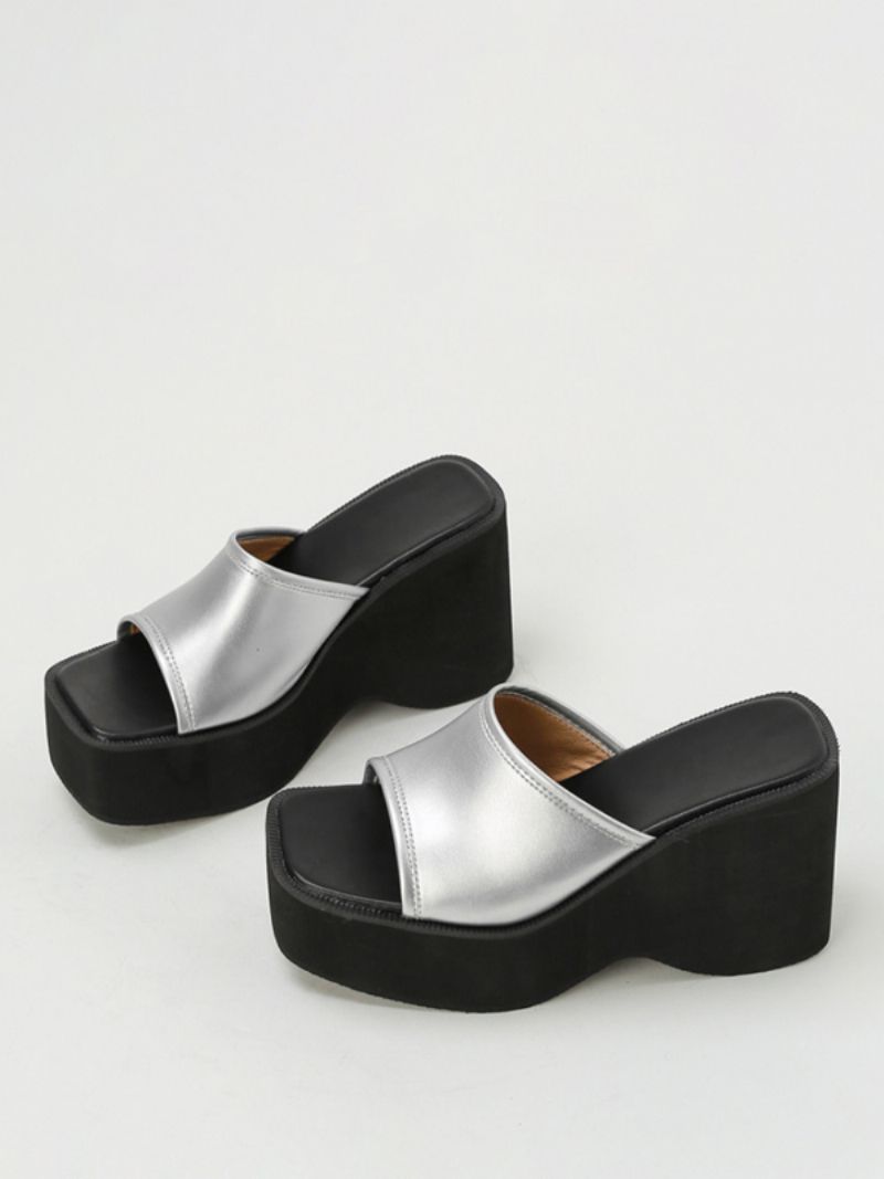 Sølv Slide Sandaler Kvinder Metallic Platform Sandal Hjemmesko