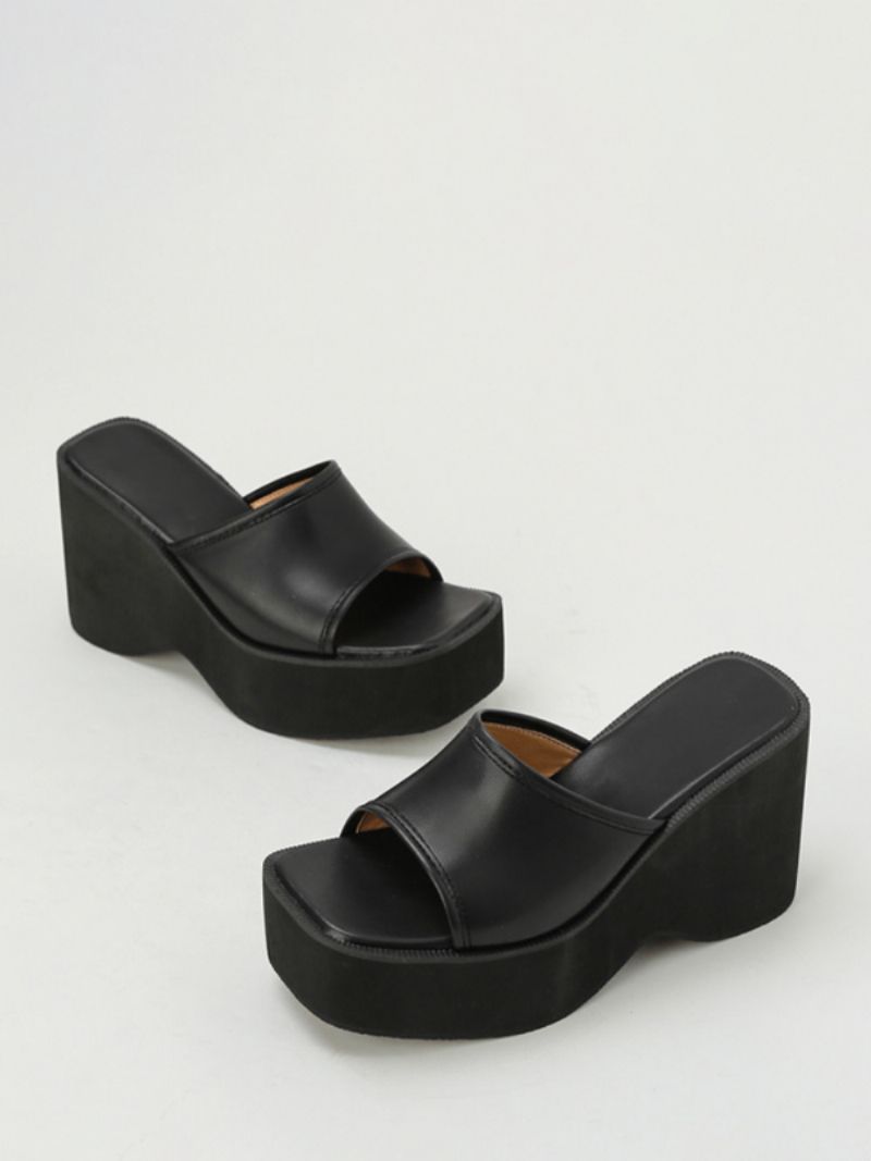 Sølv Slide Sandaler Kvinder Metallic Platform Sandal Hjemmesko - Sort