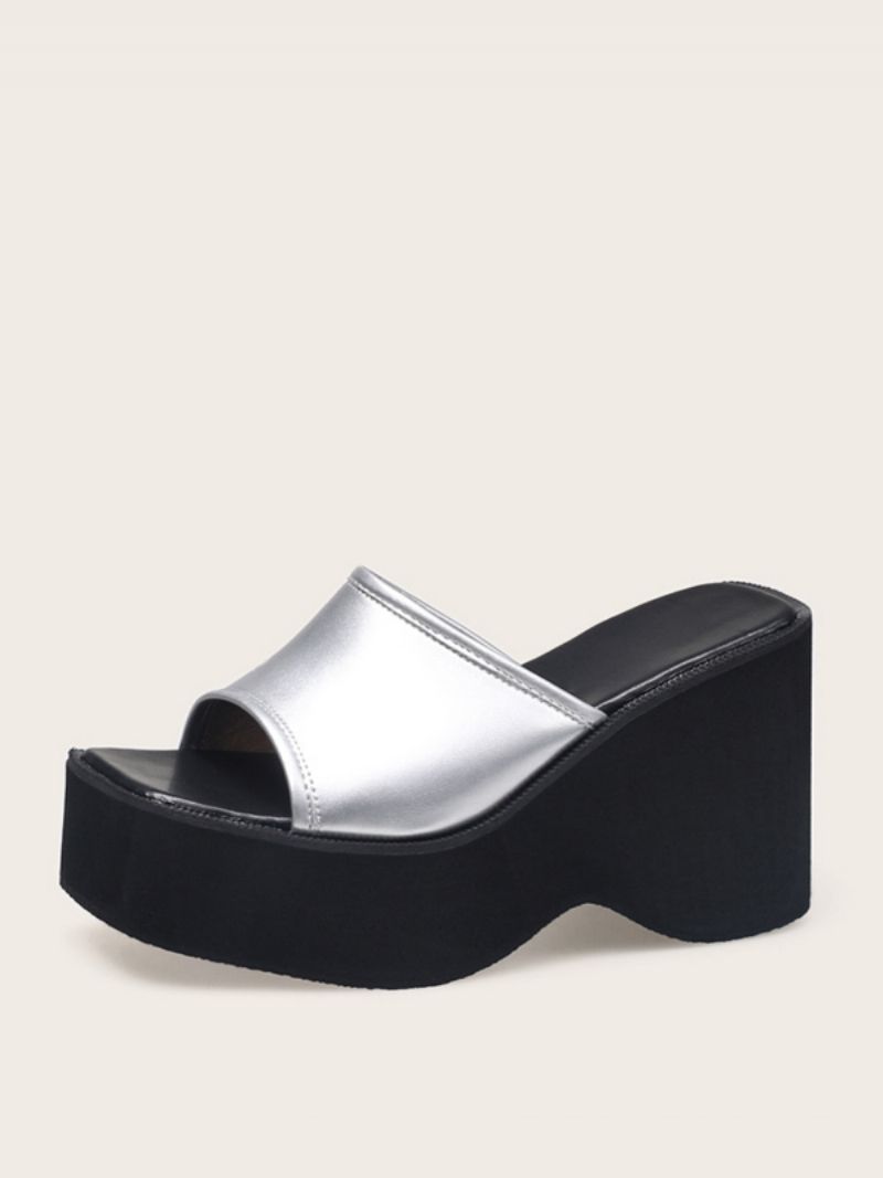 Sølv Slide Sandaler Kvinder Metallic Platform Sandal Hjemmesko - Sølv