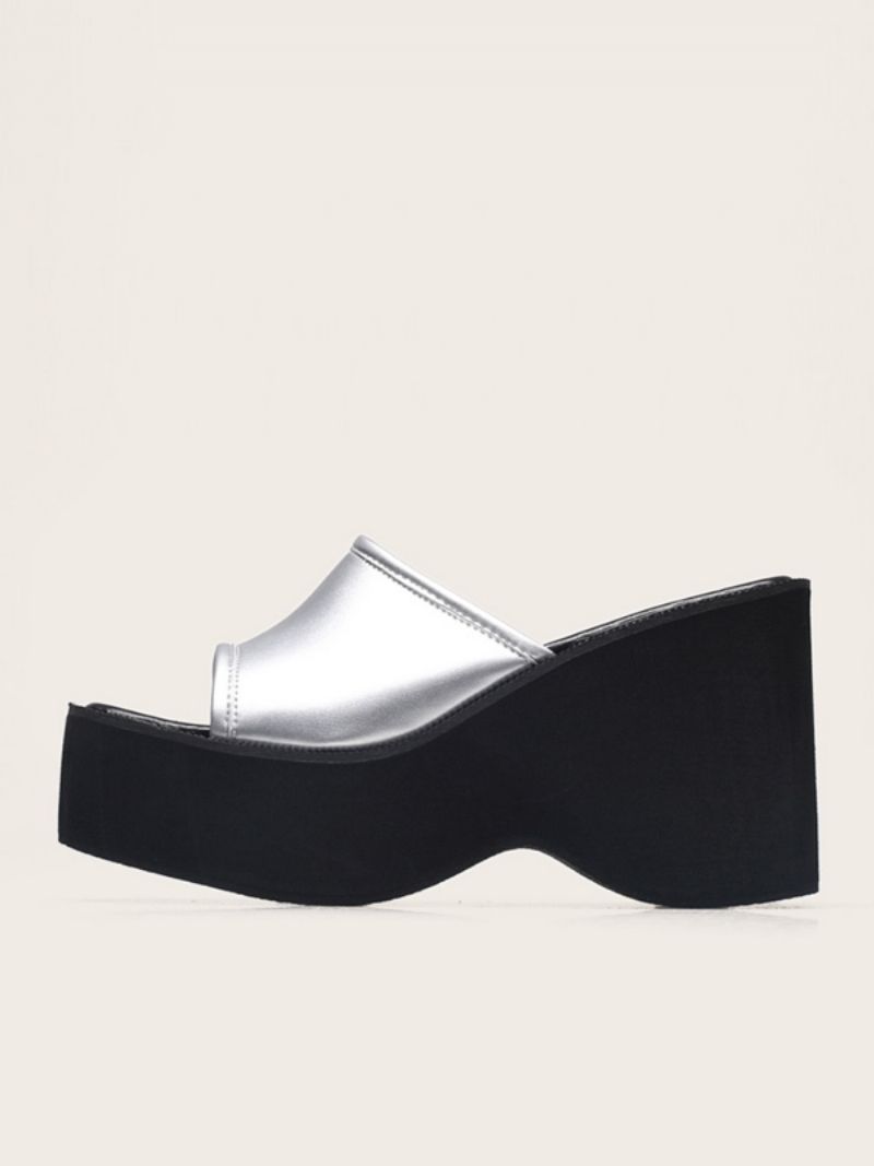 Sølv Slide Sandaler Kvinder Metallic Platform Sandal Hjemmesko - Sølv