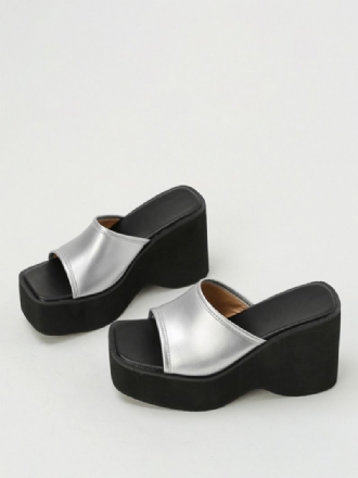 Sølv Slide Sandaler Kvinder Metallic Platform Sandal Hjemmesko