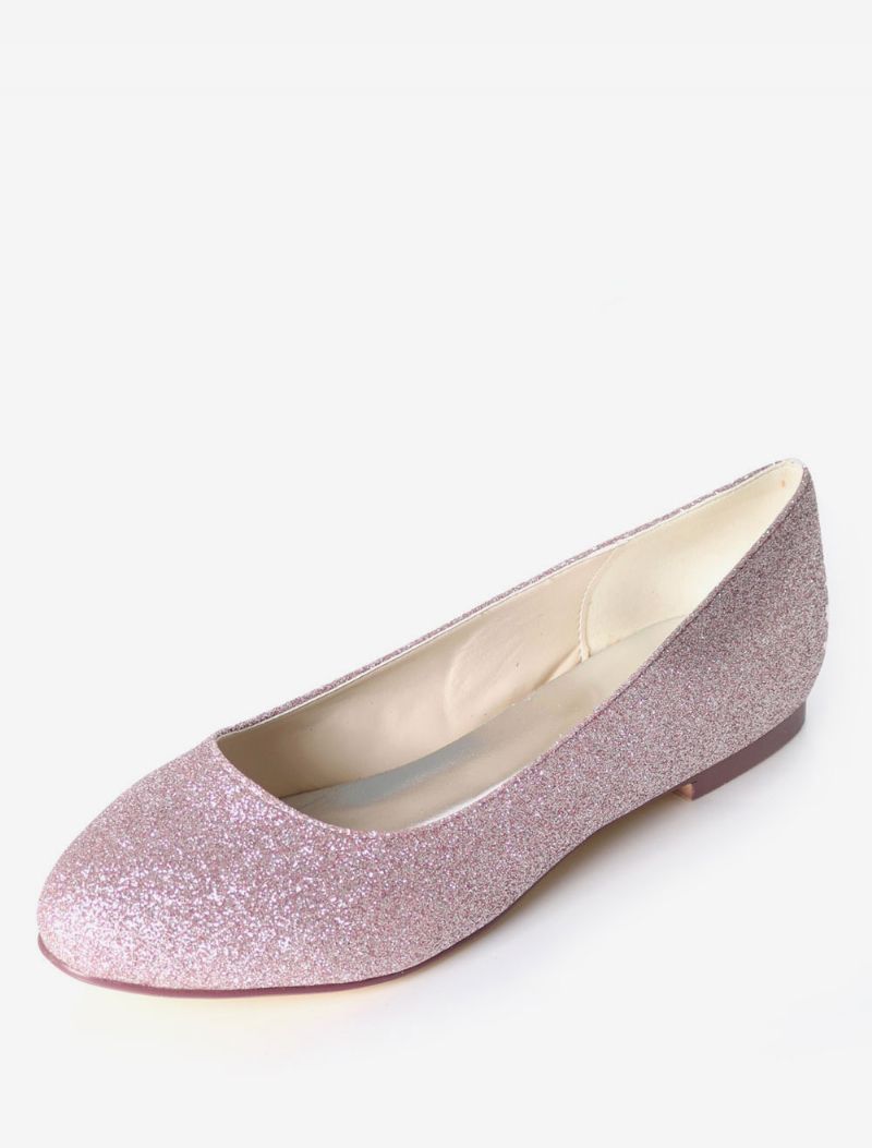 Sølvbryllupssko Glitter Rund Toe Slip On Brudepige Sko Damer Ballet Flats - Syren