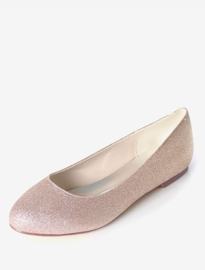 Sølvbryllupssko Glitter Rund Toe Slip On Brudepige Sko Damer Ballet Flats - Champagne