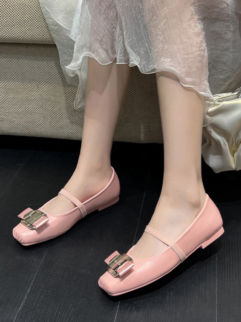 Sort Ballet Flats Square Toe Bow Flade Sko Til Kvinder - Pink