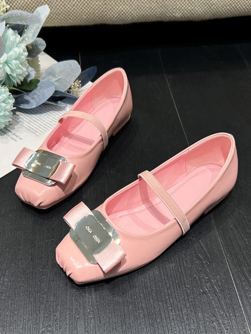 Sort Ballet Flats Square Toe Bow Flade Sko Til Kvinder - Pink