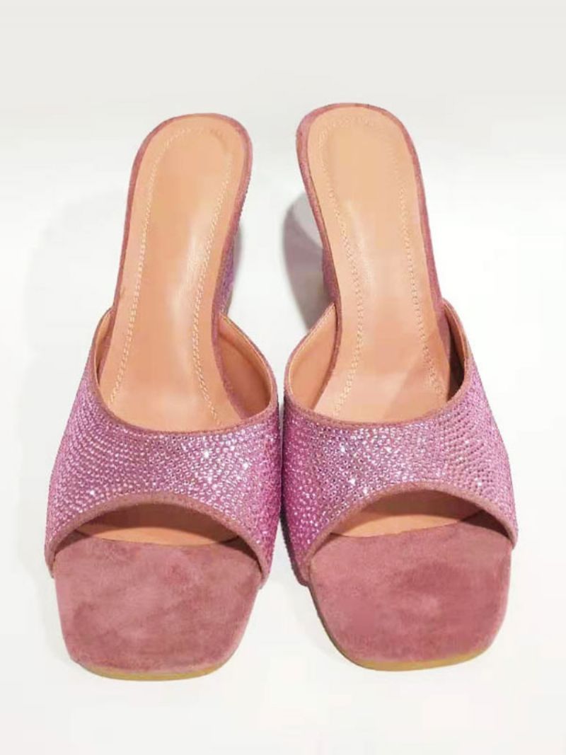 Sort Sexy Wedges Kvinder Rhinestones Nubuck Prom Wedge Sandaler - Pink