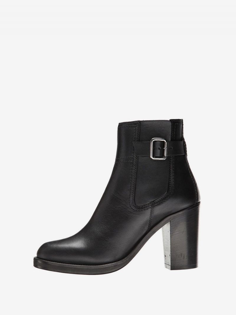 Sorte Ankelstøvler Damer Rundt Tåspænde Chunky Heel Booties