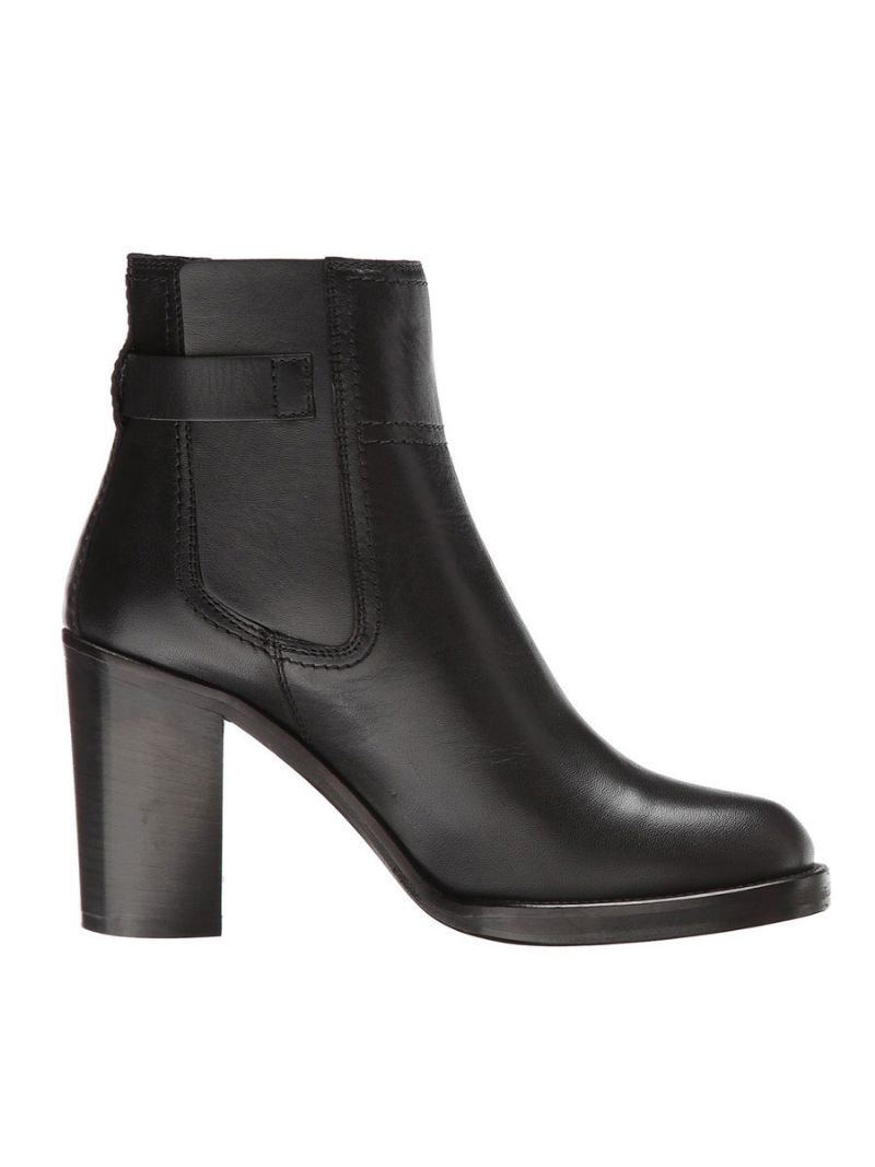 Sorte Ankelstøvler Damer Rundt Tåspænde Chunky Heel Booties - Sort