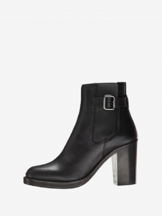 Sorte Ankelstøvler Damer Rundt Tåspænde Chunky Heel Booties