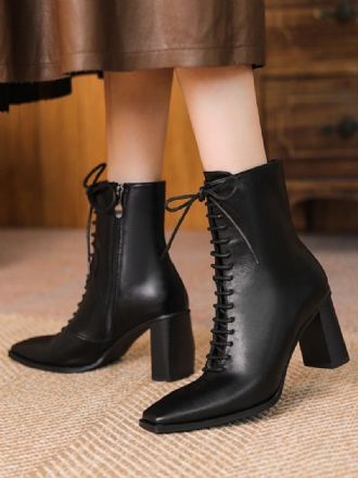 Sorte Ankelstøvler Kvinder Square Toe Lace Up Booties