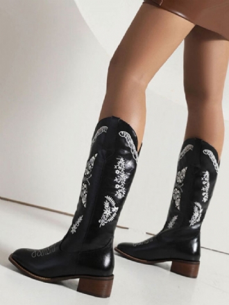 Sorte Cowboystøvler Dame Puppy Heel Mid Calf Støvler Cowgirl Bryllupssko