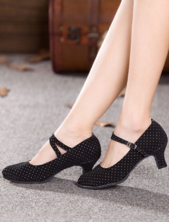 Sorte Dance Pumps Straps Print Ruskindshæl Til Kvinder