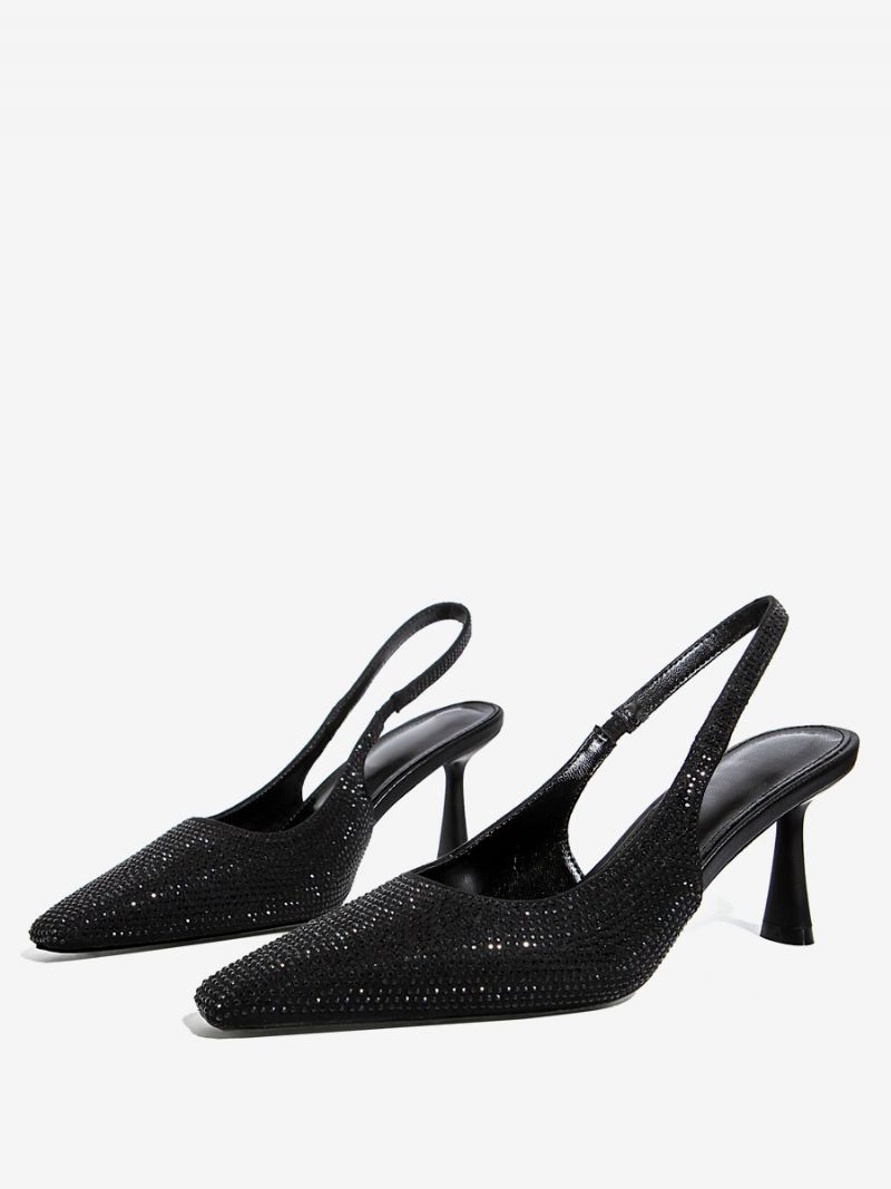 Sorte Festsko Dame Rhinestones Stilethæl Slingback Pumps