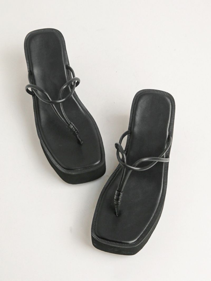 Sorte Flip Flops Kvinder Platform Kilehæl Slide Sandaler - Sort