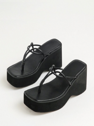 Sorte Flip Flops Kvinder Platform Kilehæl Slide Sandaler