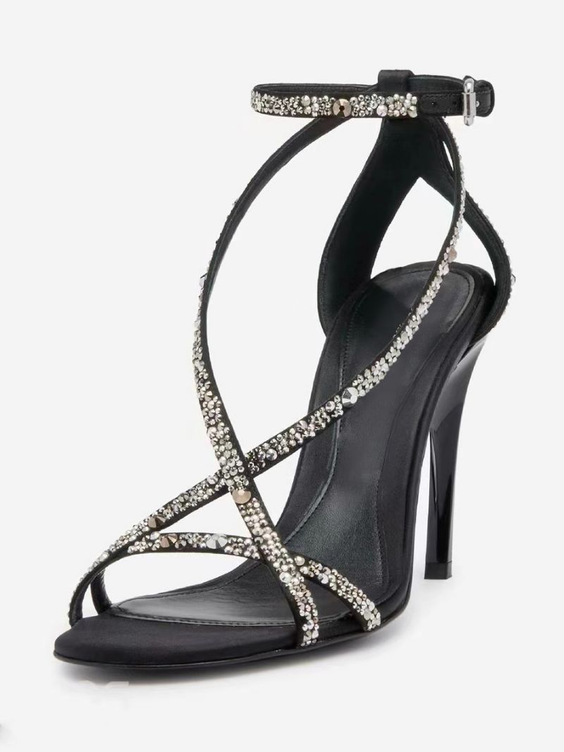 Sorte Gallasko Damer Højhælede Rhinestones Strappy Sandaler