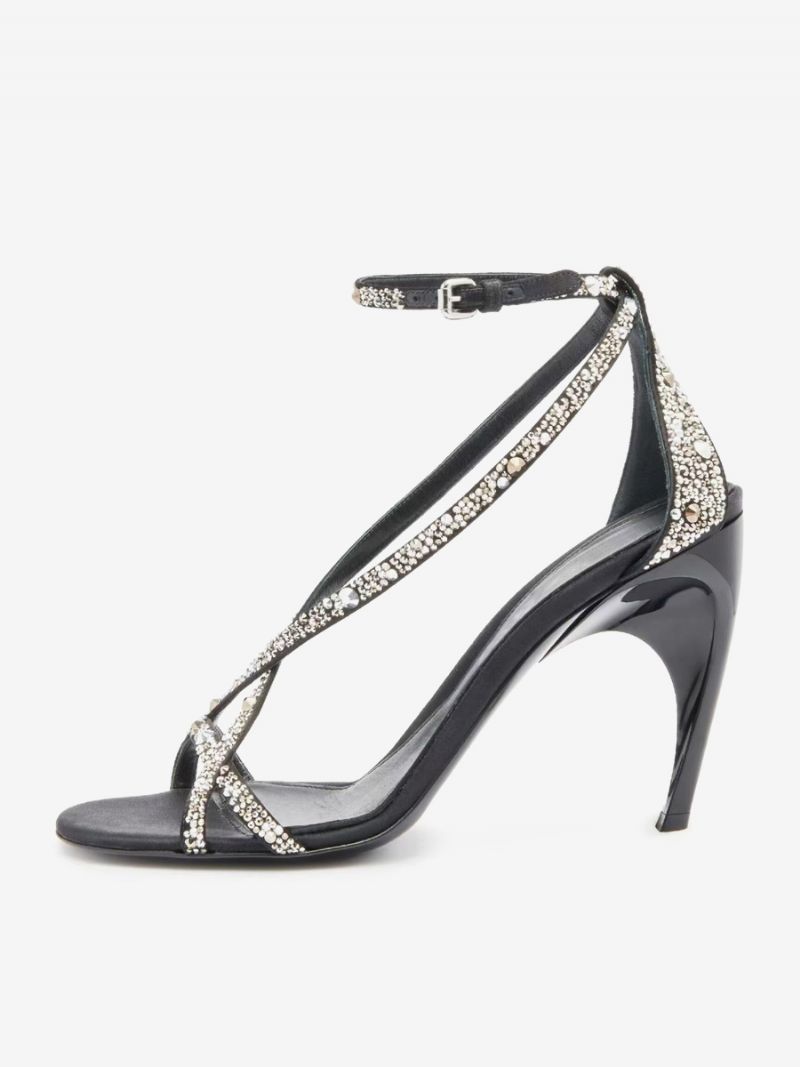 Sorte Gallasko Damer Højhælede Rhinestones Strappy Sandaler - Sort