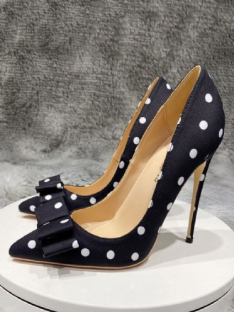 Sorte Høje Hæle Kvinder Spidstå Sløjfe Polka Dot Vintage Pumps