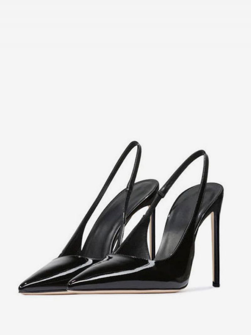 Sorte Højhælede Kvinder Med Spidse Tå Slingbacks Stietto Heel Dress Sko