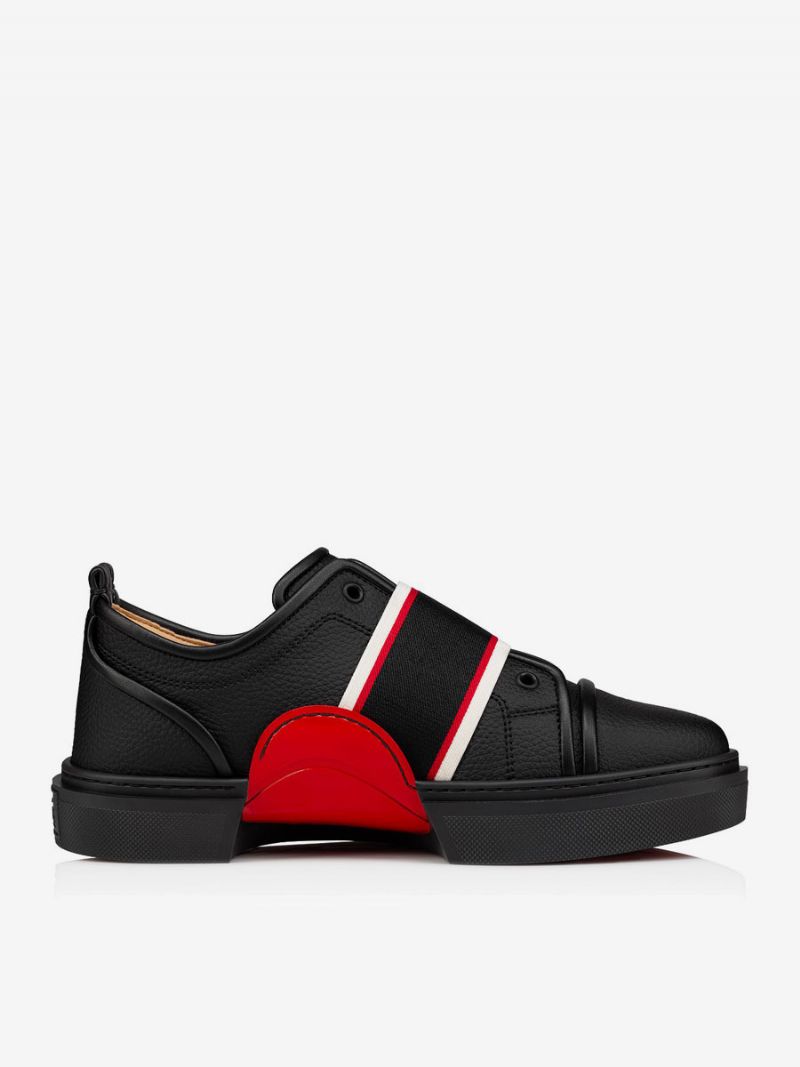 Sorte Skatesko Mænd Rund Tå Kunstværk Slip On Low Top Sneakers - Sort