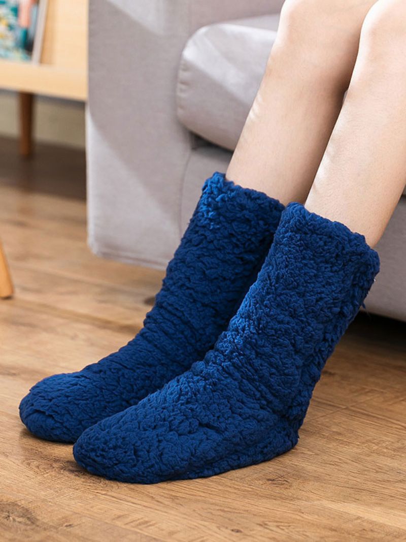 Sorte Strømper Højkvalitets Fluffy Strik Vinter Tykke Varm Hyggelig Fuzzy Calcetines Felpa Floor Invierno Dame Sokker - Mørk Navy