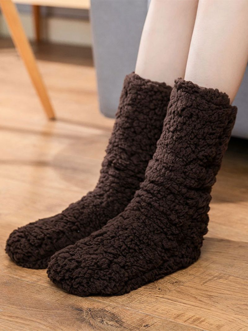 Sorte Strømper Højkvalitets Fluffy Strik Vinter Tykke Varm Hyggelig Fuzzy Calcetines Felpa Floor Invierno Dame Sokker - Kaffebrun