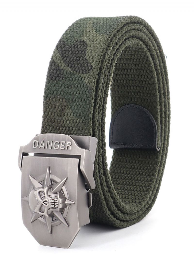 Stilfuldt Bælte Til Mænd Kraniemønster Camouflage Polyester Khaki - Hunter Green