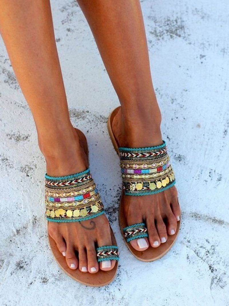 Strandsandaler Til Kvinder Boho Toe Loop Sandal Slides