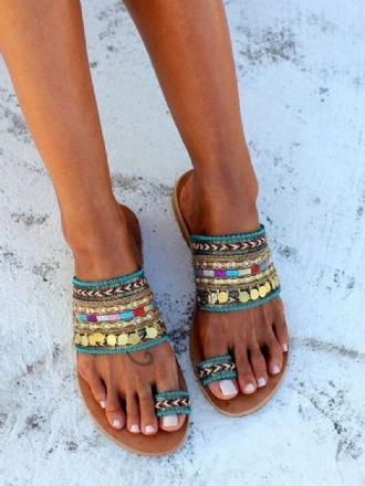 Strandsandaler Til Kvinder Boho Toe Loop Sandal Slides