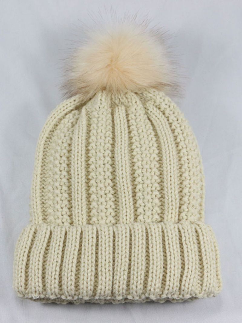 Strikket Kasket Pom Poms Hæklede Unisex Kasketter Til Forår Efterår Vinter - Beige