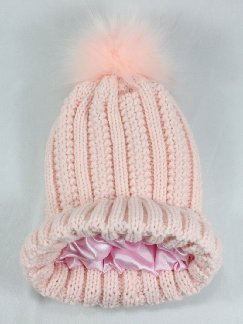 Strikket Kasket Pom Poms Hæklede Unisex Kasketter Til Forår Efterår Vinter - Pink