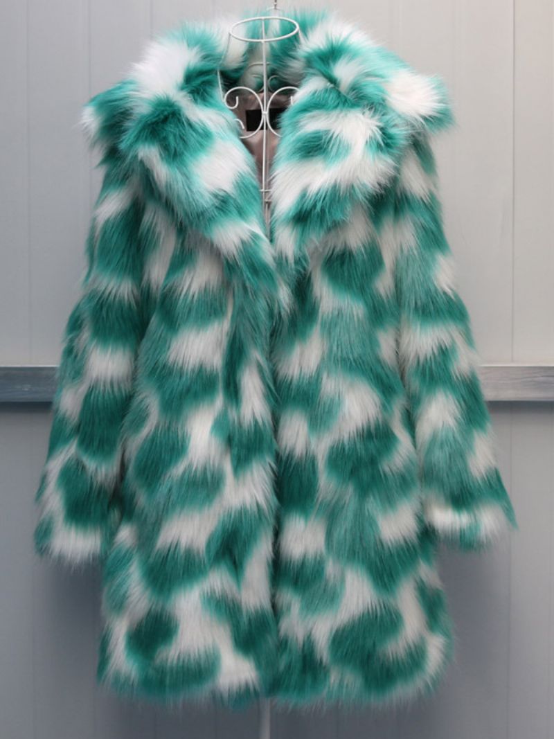 To-one Fuzzy Coat Lapel Langærmede Faux Fur Til Kvinder - Grøn