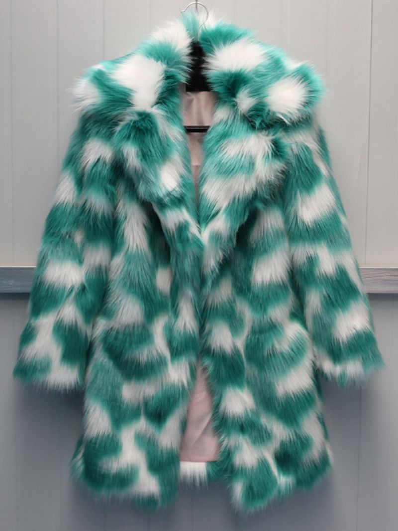 To-one Fuzzy Coat Lapel Langærmede Faux Fur Til Kvinder - Grøn