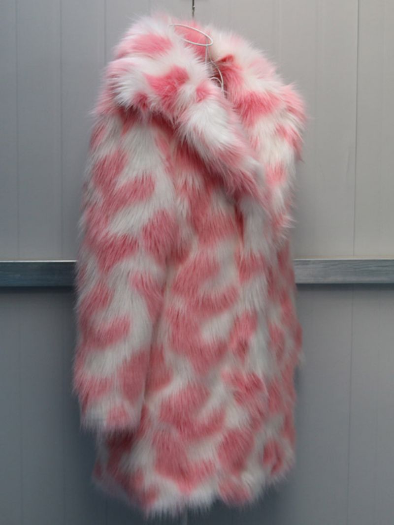 To-one Fuzzy Coat Lapel Langærmede Faux Fur Til Kvinder - Pink