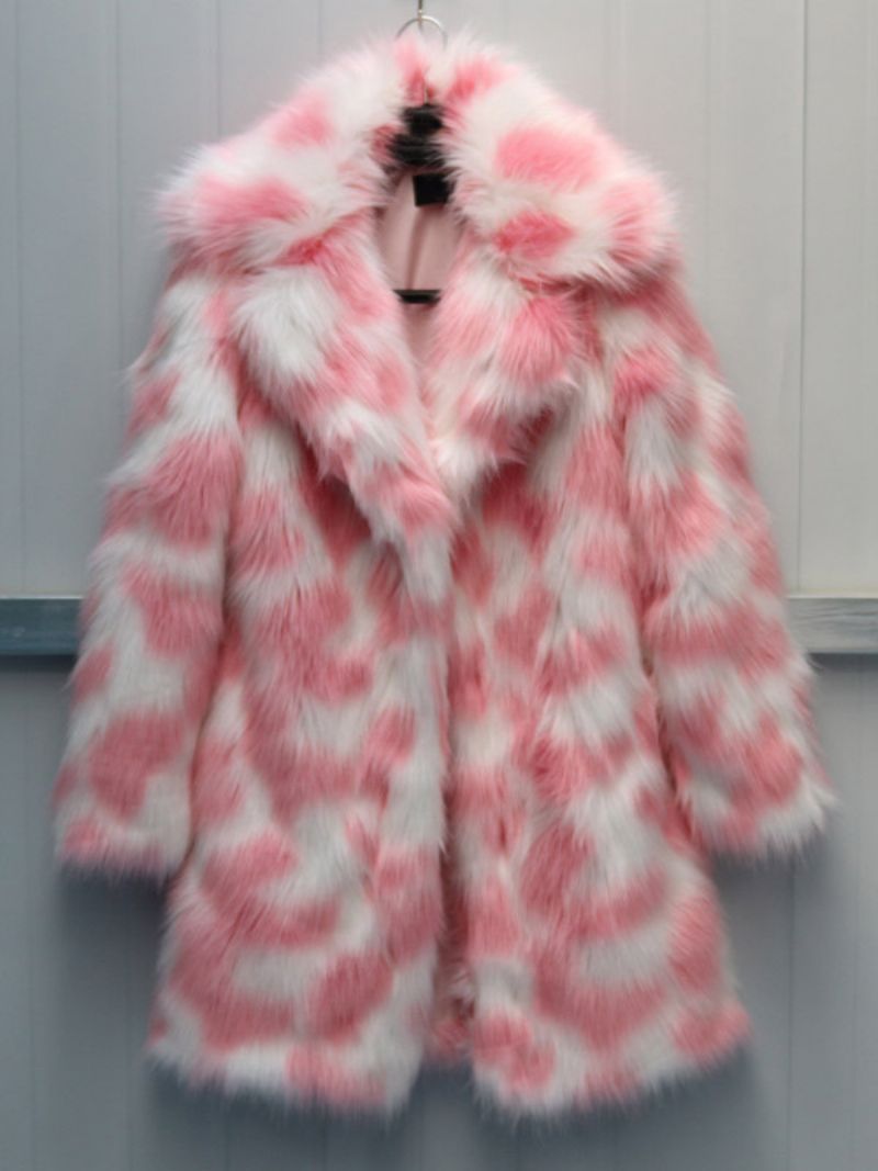 To-one Fuzzy Coat Lapel Langærmede Faux Fur Til Kvinder - Pink