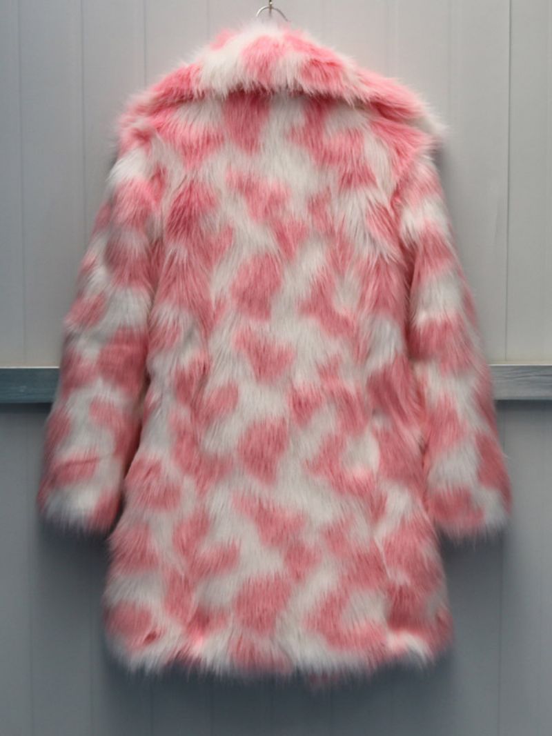 To-one Fuzzy Coat Lapel Langærmede Faux Fur Til Kvinder - Pink