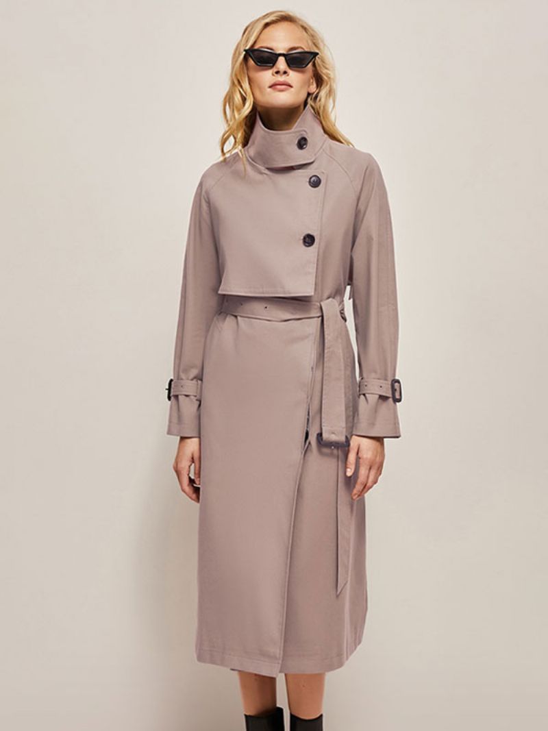 Trench Coat Til Kvinder Pink Turndown-krave Asymmetrisk Overtøj