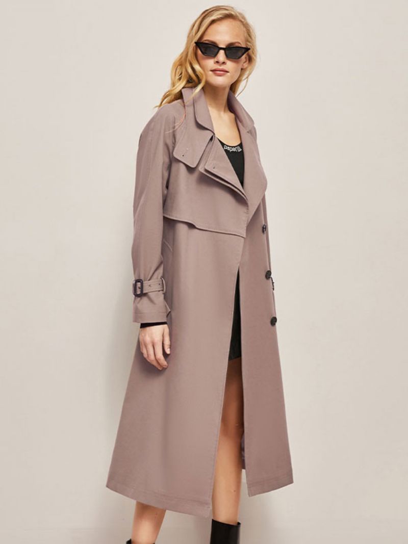 Trench Coat Til Kvinder Pink Turndown-krave Asymmetrisk Overtøj - Lyserød