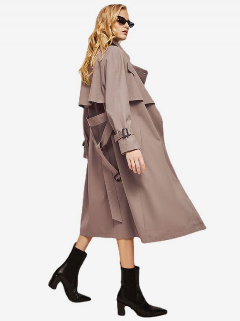 Trench Coat Til Kvinder Pink Turndown-krave Asymmetrisk Overtøj - Lyserød