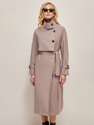 Trench Coat Til Kvinder Pink Turndown-krave Asymmetrisk Overtøj