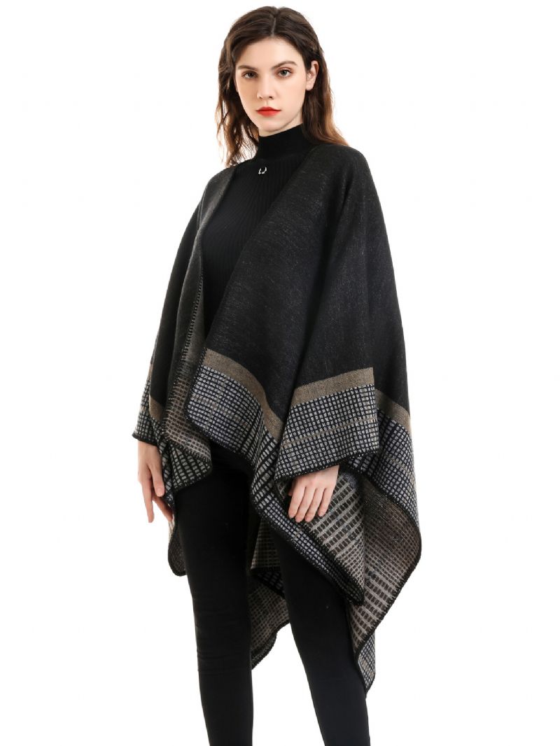 Trykt Wrap Shawl Oversized Forårsovertøj Til Kvinder - Sort