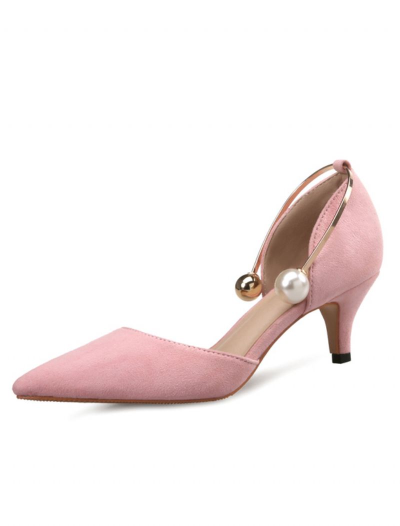 Turkis Kitten Heel D'orsay Pumps Med Perler Til Kvinder - Pink